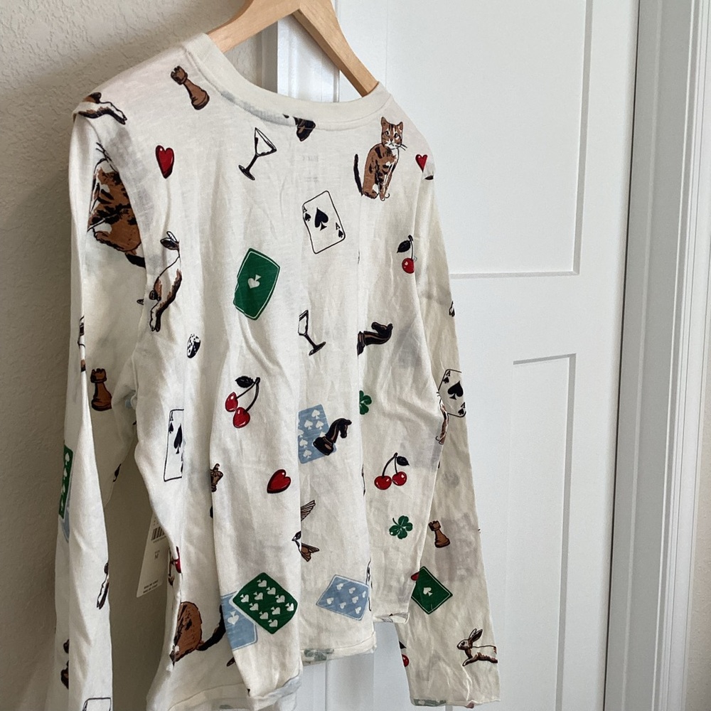 ♠️Anthropologie Caitlyn Long Sleeve Boxy Tee Maeve New Medium Cat Bird Ace Bunny - Picture 11 of 16